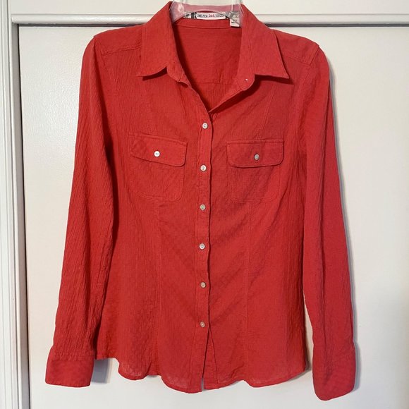 Anthropologie Chelsea & Violet Tab Long Sleeve Button Down Shirt  Red/Orange M - Picture 7 of 11